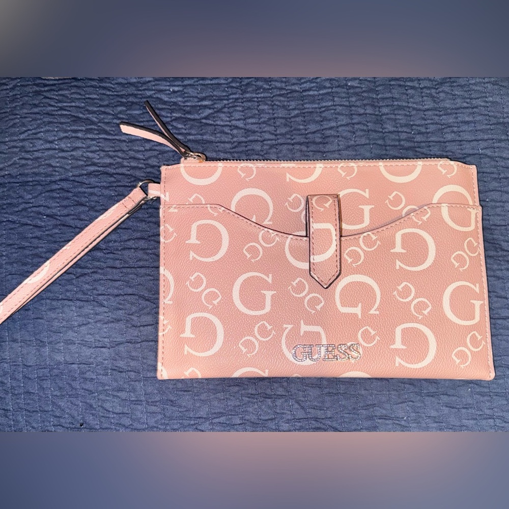 GUESS Light Pink Logo Wristlet